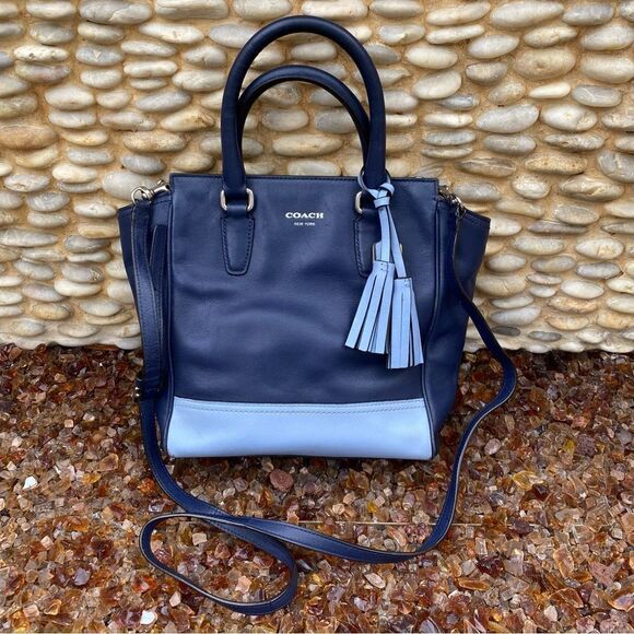 Authentic COACH Two Tone Blue Colorblock Leather Tanner Legacy Tote & Coin Pouch - Picture 4 of 13